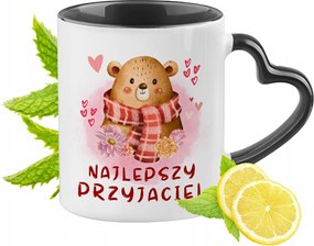 Mackó mackó bögre fekete, szív alakú füllel Ajándék