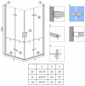 Rea Molier Double, zuhanykabin összecsukható ajtóval 90 (ajtó) x 80 (ajtó), 6mm átlátszó üveg, króm profil, KPL-K6369