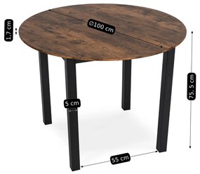 Kerek Étkezőasztal Rusztikus Tölgy Színben. TEO 100 cm