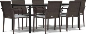 vidaXL 7 részes polyrattan és acél kerti étkezőgarnitúra párnával
