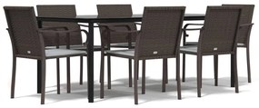 vidaXL 7 részes polyrattan és acél kerti étkezőgarnitúra párnával