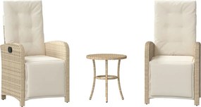 vidaXL 3 részes bézs polyrattan bisztrógarnitúra párnával