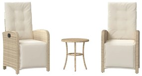 vidaXL 3 részes bézs polyrattan bisztrógarnitúra párnával