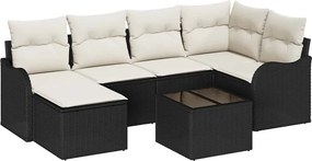 vidaXL Kerti Kanapé Szett párnával 7 pcs Fekete Poli rattan