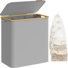 Fedeles, 3 rekeszes mosókosár, 150L, levehető bélés, összecsukható, galambszürke