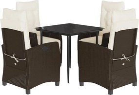 vidaXL 5 részes barna polyrattan kerti étkezőgarnitúra párnákkal