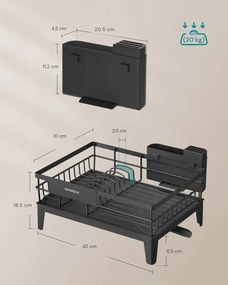 SINK mosogató rendszerező csepegtetővel, ezüst/fekete SongmicsHome