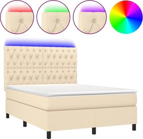 vidaXL krémszínű szövet rugós és LED-es ágy matraccal 140x190cm