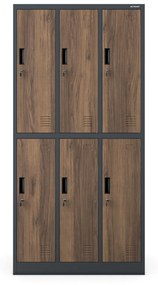Fém öltözőszekrény 6 rekeszes IGOR, 900 x 1850 x 450 mm, Eco Design: antracit/ dió