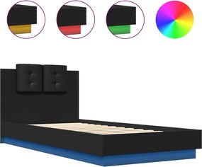 vidaXL fekete ágykeret fejtámlával és LED-világítással 100 x 200 cm