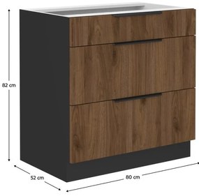 Alsó konyhaszekrény Monzesa 80 D 3S BB (okapi dió + fekete) . 1096934