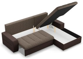 Toronto sarokkanapé, 2 ágyneműtartóval, fonott + műbőr, jobboldali, barna