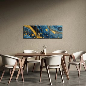 Kép - Kék absztrakció arannyal (órával) (90x30 cm)
