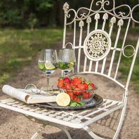 Vintage antikolt fehér kovácsoltvas jellegű fém kerti szék 52x48x99 cm