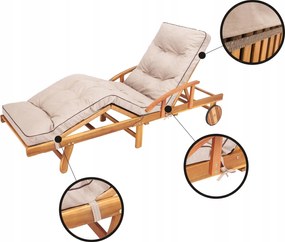 Összecsukható hosszú napozóágy kerti strand háttámlával 201x55 cm