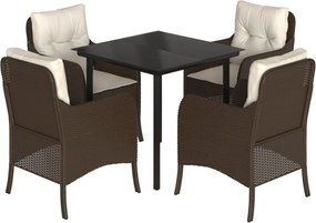 vidaXL 5 részes barna polyrattan kerti étkezőgarnitúra párnákkal