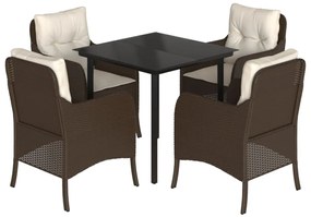 vidaXL 5 részes barna polyrattan kerti étkezőgarnitúra párnákkal