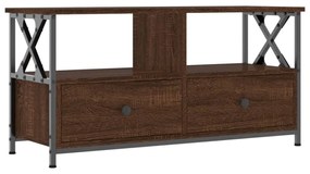 barna tölgyszínű szerelt fa és vas TV-szekrény 90x33x45 cm