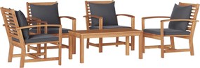 vidaXL Kerti Kanapé Szett 5 pcs Természetes Tömör Teakfa