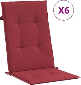 vidaXL 6 db bordó szövet kerti magas háttámlájú székpárna 120x50x3 cm