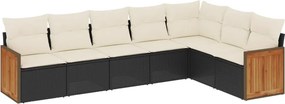 vidaXL 7 részes fekete polyrattan kerti ülőgarnitúra párnával