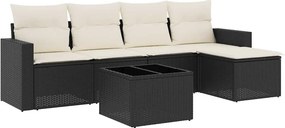 vidaXL 6 részes fekete polyrattan kerti ülőgarnitúra párnákkal