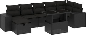 vidaXL 8 részes fekete polyrattan kerti ülőgarnitúra párnákkal