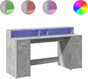 vidaXL betonszürke szerelt fa íróasztal LED-világítással 160x55x91 cm