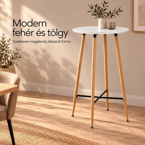 Bárasztal, kerek MDF asztallappal, Ø60 x 102 cm, fehér/tölgy