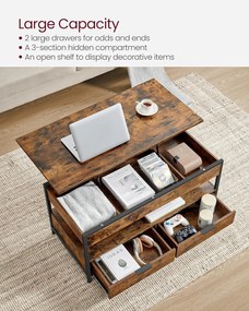 Felnyitható fedelű dohányzóasztal rusztikus barna és tintafekete színben