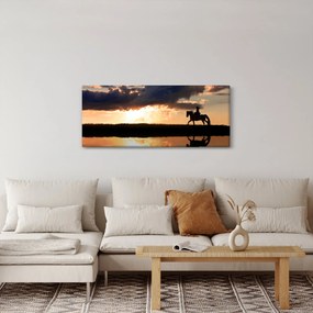 Kép - Lovas egy lovon naplementében (120x50 cm)