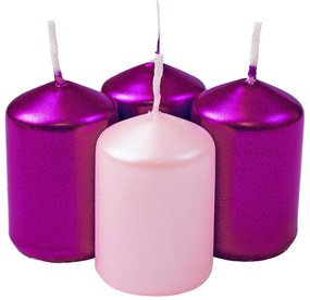 Adventi gyertya készlet, 6 x 4cm - Metál 3 lila, 1 rózsaszín