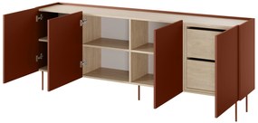 Desin 220 4D2SZ négyajtós fiókos komód - kerámia vörös / nagano-tölgy