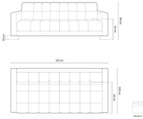 Bézs bársony kinyitható tárolóhelyes kanapé 222 cm Bali – Cosmopolitan Design