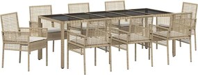 vidaXL Kert étkező szett 9 pcs Bézs polirattan