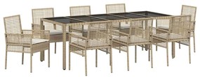 vidaXL Kert étkező szett 9 pcs Bézs polirattan