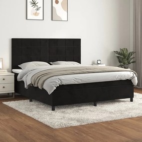 fekete bársony rugós ágy matraccal 180x200 cm
