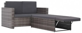 vidaXL 2 részes szürke polyrattan kerti bútorszett párnákkal
