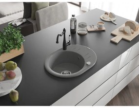 Mexen Kevin, gránit mosogató 586x458x190 mm, 1 kamrás és Carla mosogató csaptelep, szürke, 6517-71-670700-70