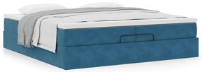 Ottomán ágykeret matracokkal Sötétkék 200x200cm bársony