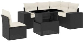 6 részes fekete polyrattan kerti ülőgarnitúra párnákkal