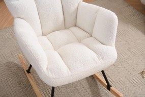 Hintaszék, relaxációs szék, szoptatós fotel plüss szövet kárpitozással, fehér színű