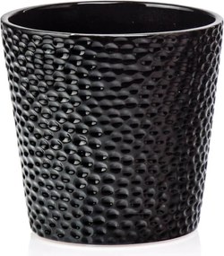 Kerámia Fedél Virágcserép 14 x 13 cm Fekete Mázas