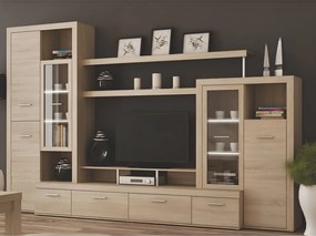 Nappali sor LED világítással, sonoma tölgyfa, ATLANTIS NEW