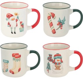 Holly Jolly bögrék 4 db-os készlete, 200 ml, porcelán