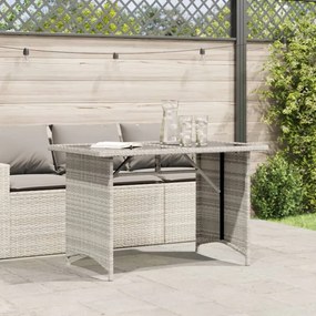 szürke polyrattan üveglapos kerti asztal 110x68x70 cm