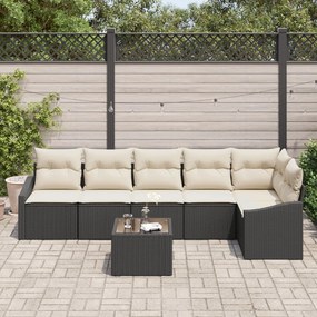 Kert Sofa Készlet 7 részes Fekete PE Rattan Kültéri Sofa