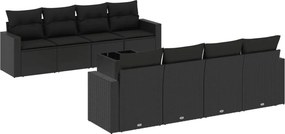 vidaXL 9 részes fekete polyrattan kerti ülőgarnitúra párnákkal