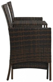 barna 2-személyes polyrattan kerti fotel asztallal/zsámolyokkal