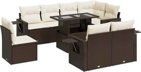 vidaXL 9 részes barna polyrattan kerti ülőgarnitúra párnákkal